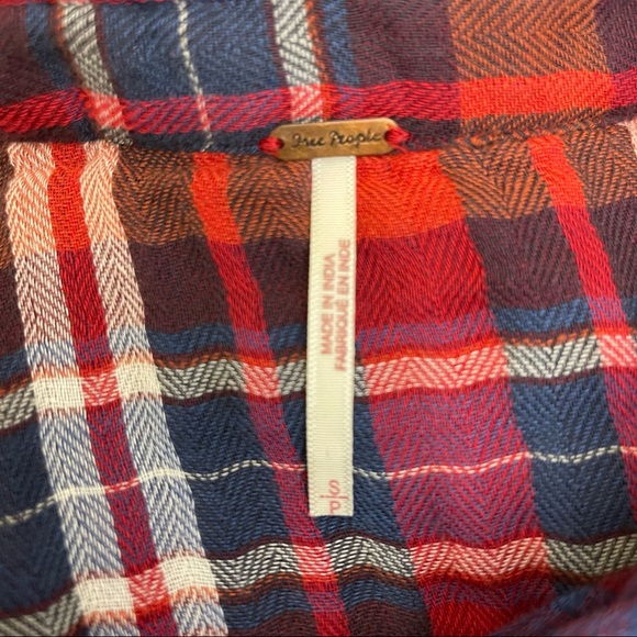 Free People Magical Plaid Shirt Red and Blue Embroidered Button Down Blouse S - Picture 6 of 14